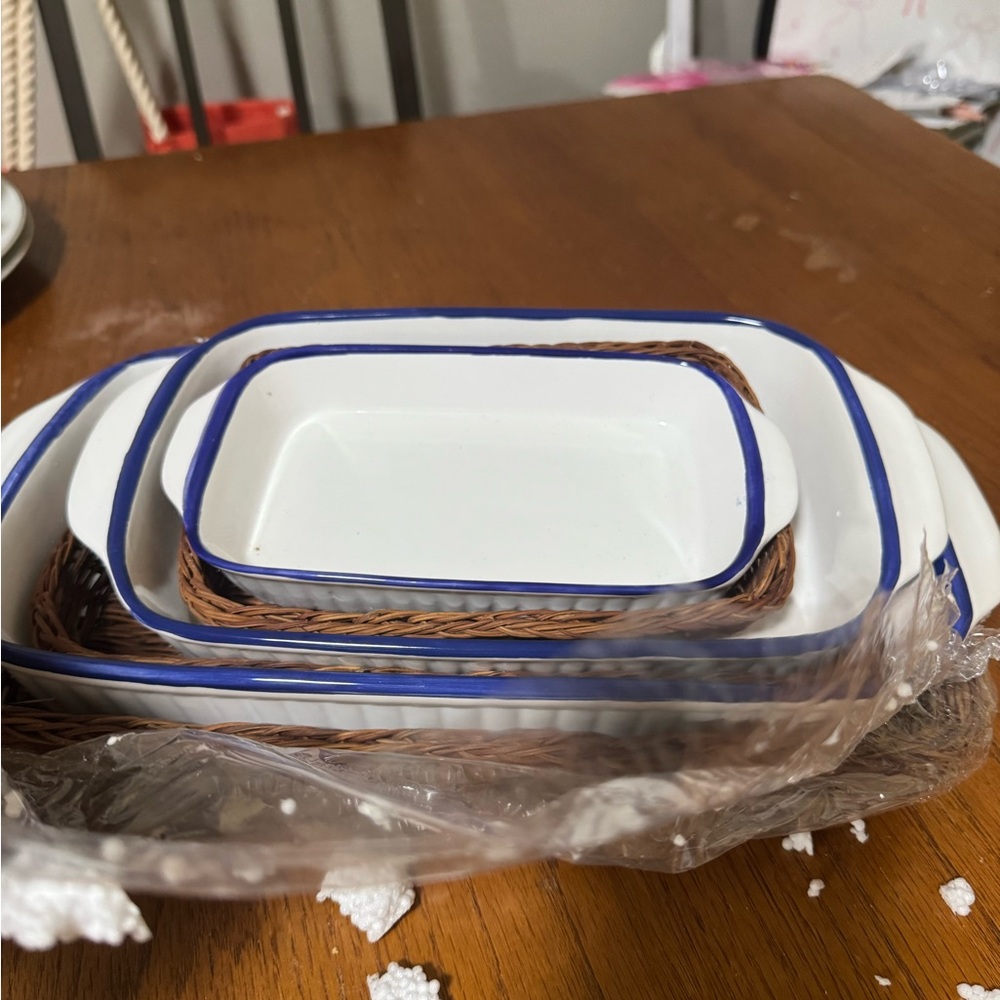 Blue and White Ceramic Serving Dish Set
